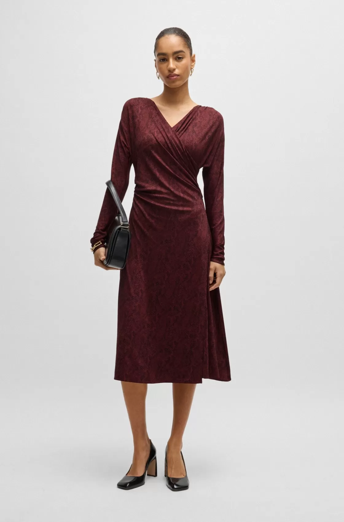 HUGO BOSS Wrap-front Dress In Knitted Jersey Patterned Hot