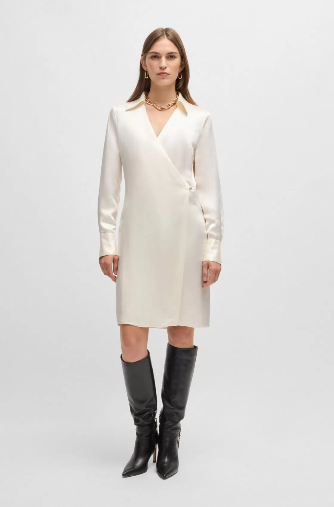 HUGO BOSS Wrap-front Dress With Collar White Store