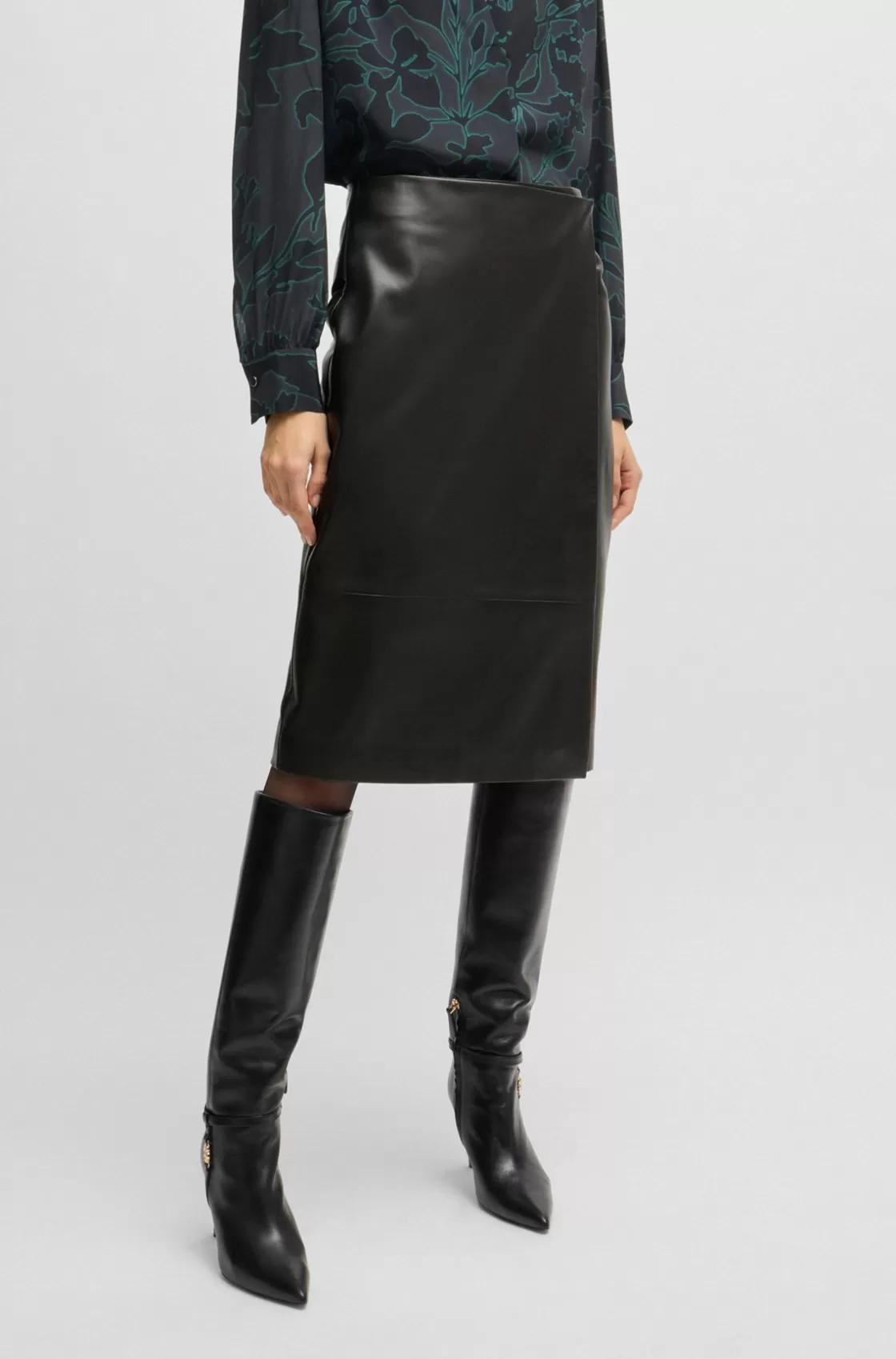 HUGO BOSS Wrap-front Panel Skirt In Leather Black Best Sale