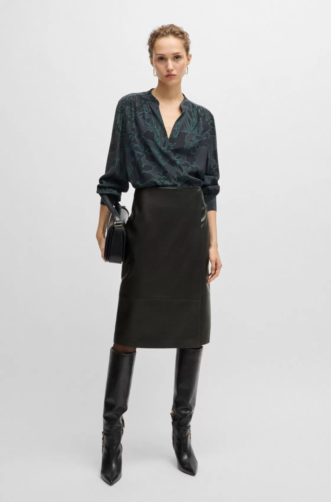 HUGO BOSS Wrap-front Panel Skirt In Leather Black Best Sale