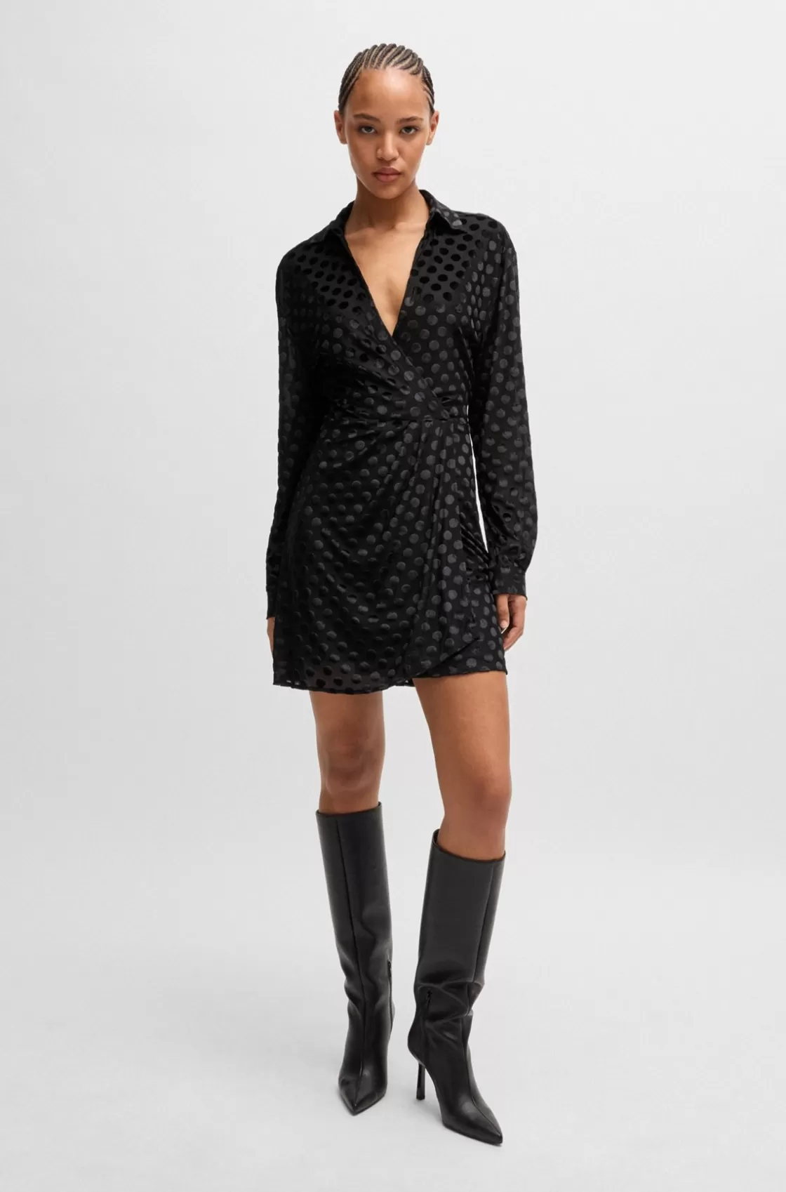 HUGO BOSS Wrap-front Regular-fit Dress With Devoré Pattern Patterned Fashion