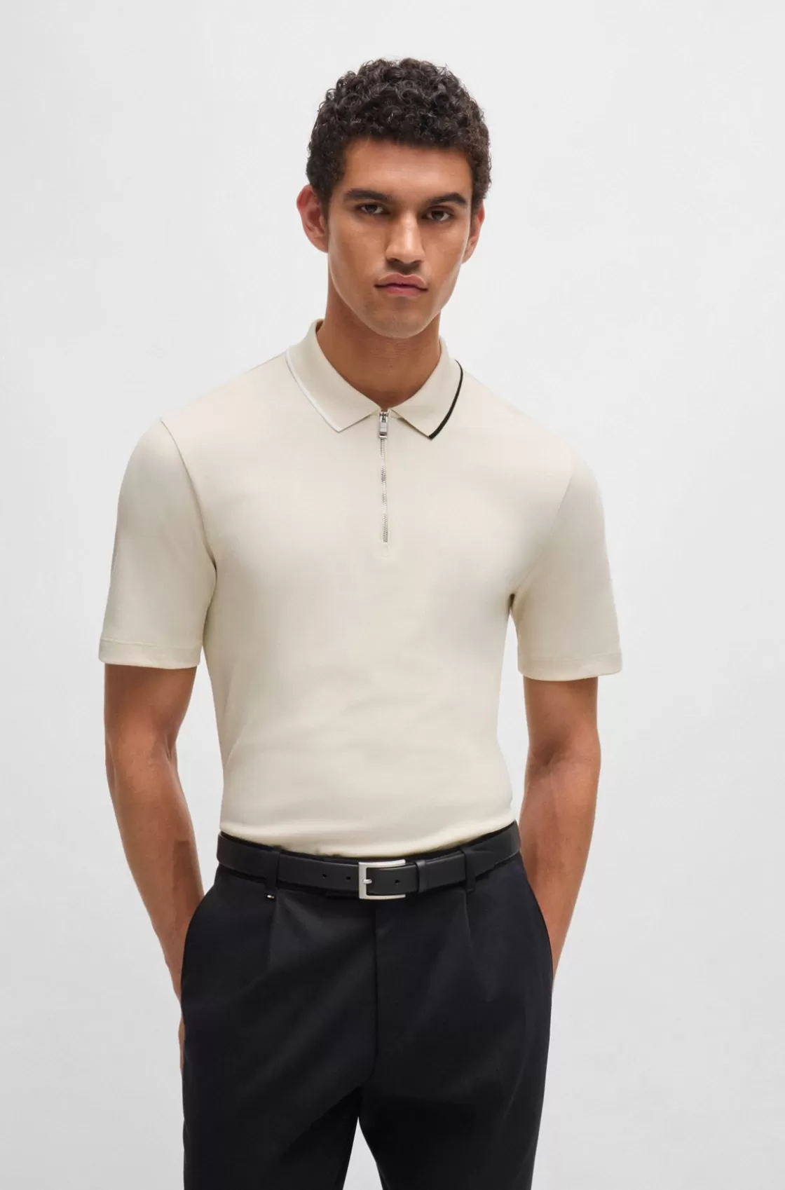 HUGO BOSS Zip-neck Polo Shirt In Interlock Cotton White Store
