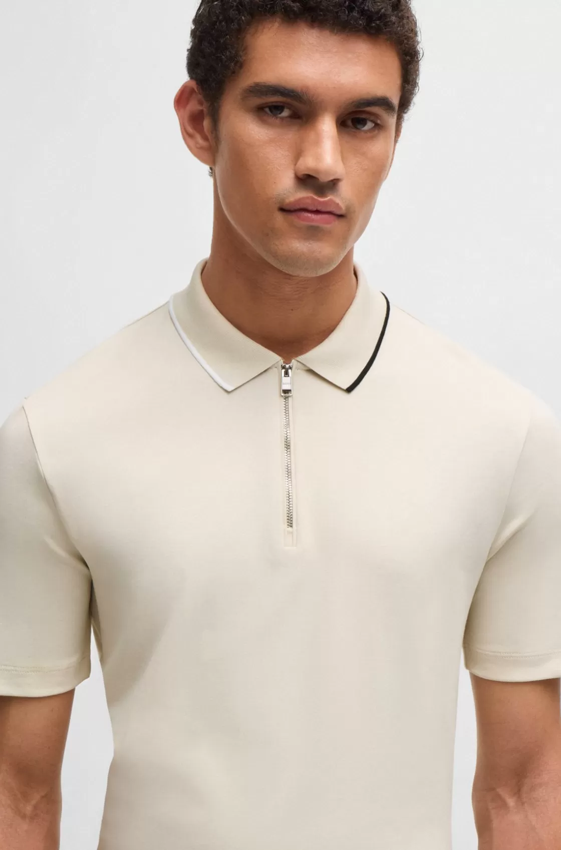 HUGO BOSS Zip-neck Polo Shirt In Interlock Cotton White Store