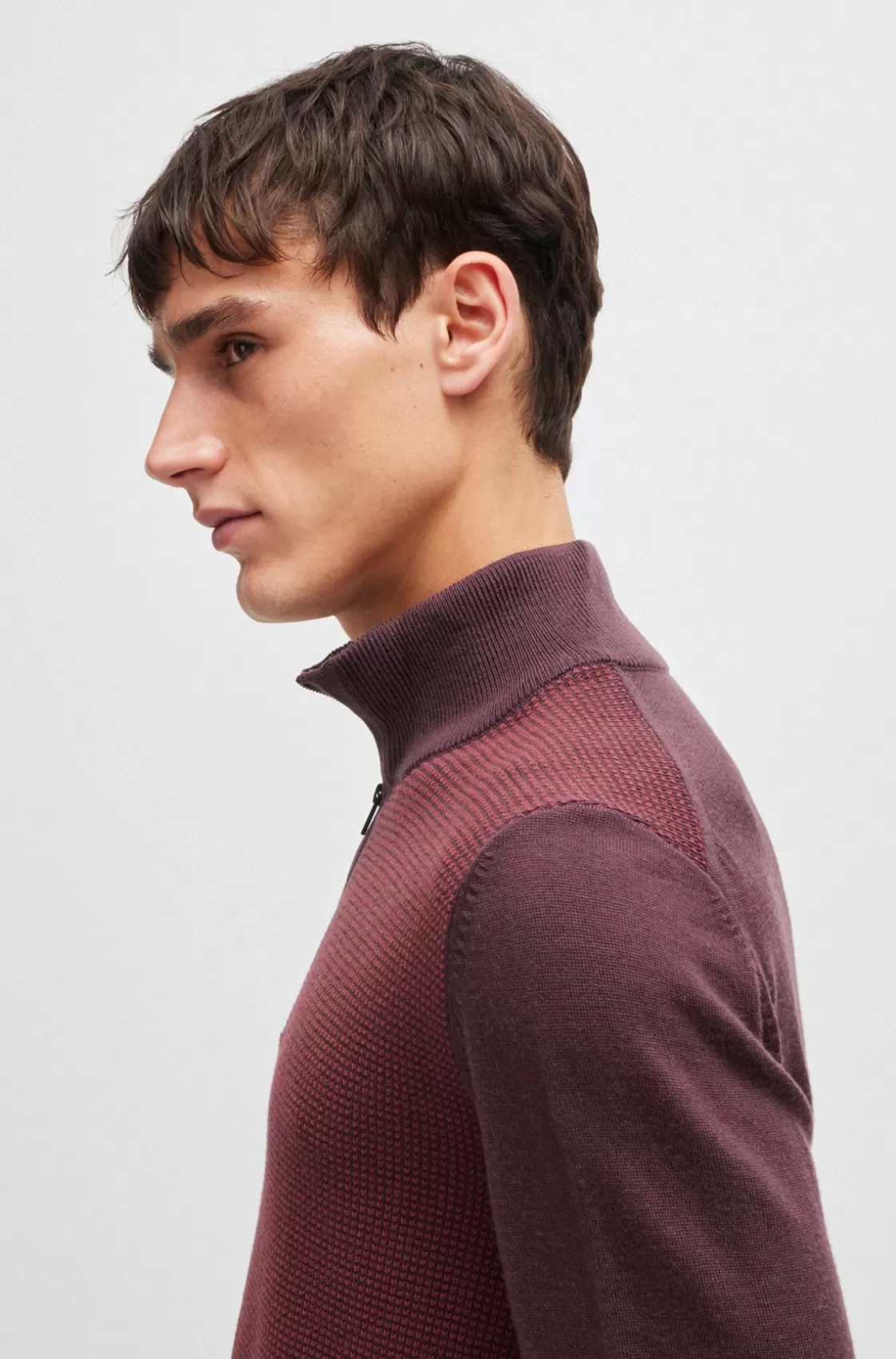 HUGO BOSS Zip-neck Sweater With Mixed Structures Light Red Discount