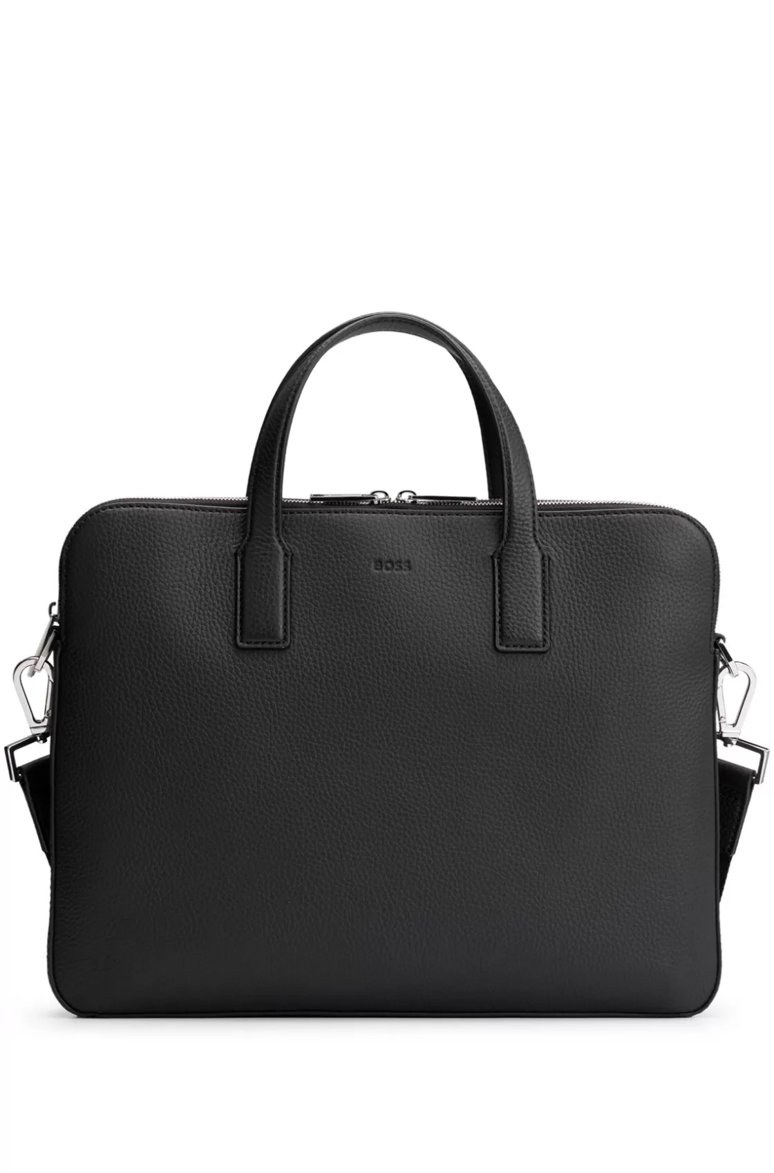 HUGO BOSS Zipped Document Case In Italian Leather With Embossed Logo Black Best