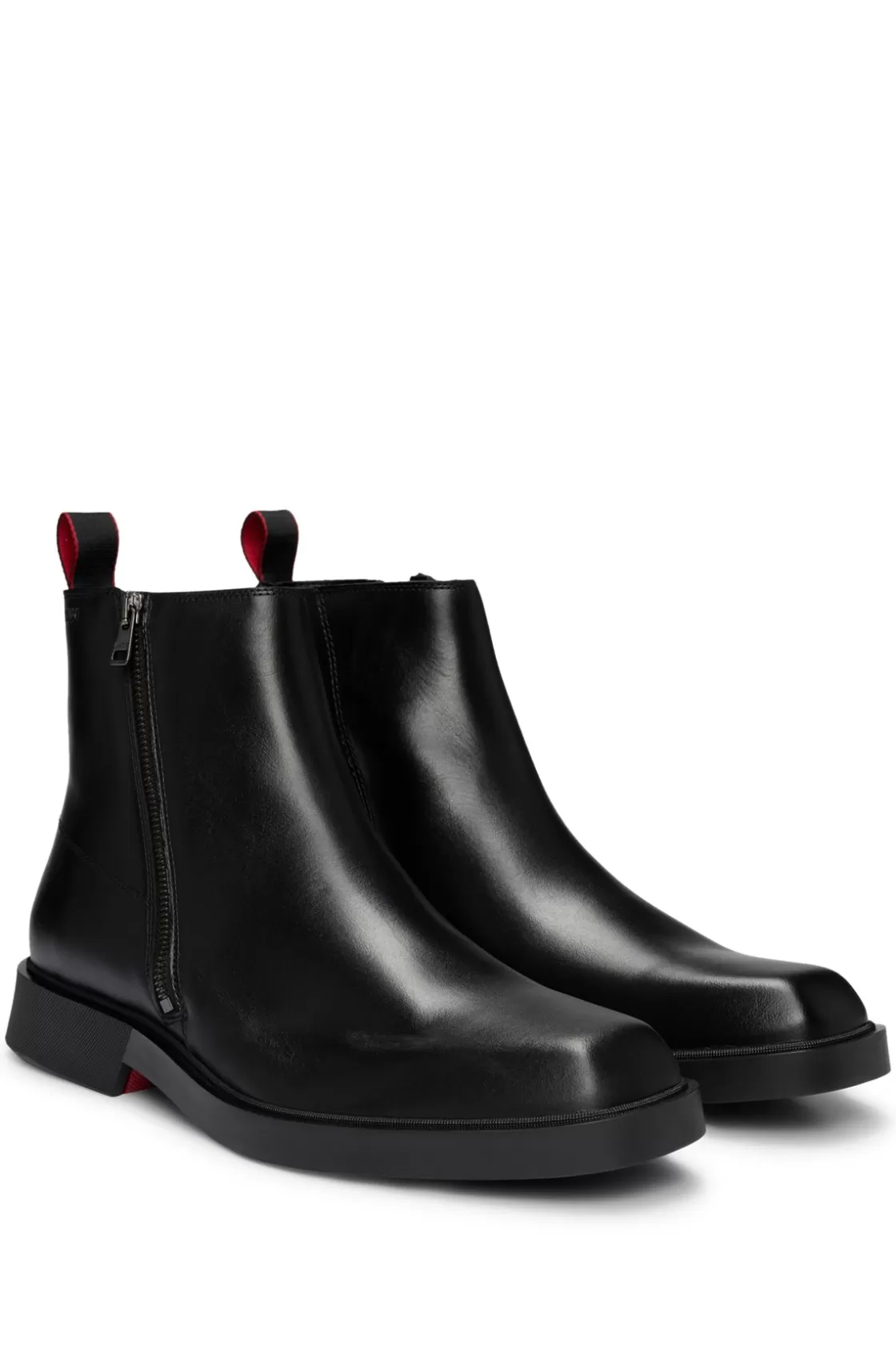 HUGO BOSS Zipped Half Boots In Leather With Signature Outsole Black Best Sale