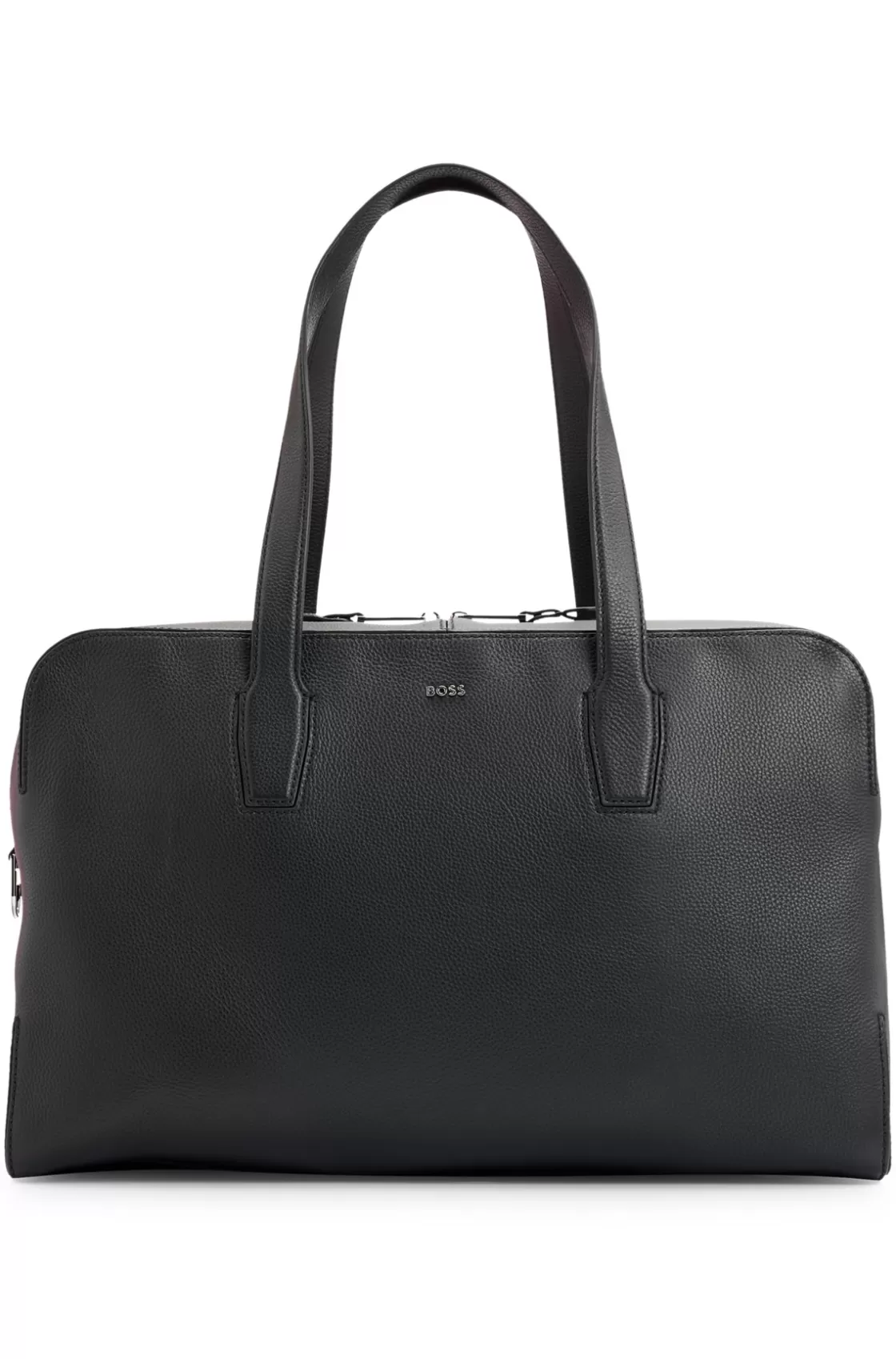 HUGO BOSS Zipped Holdall In Grained Leather With Logo Lettering Black Best