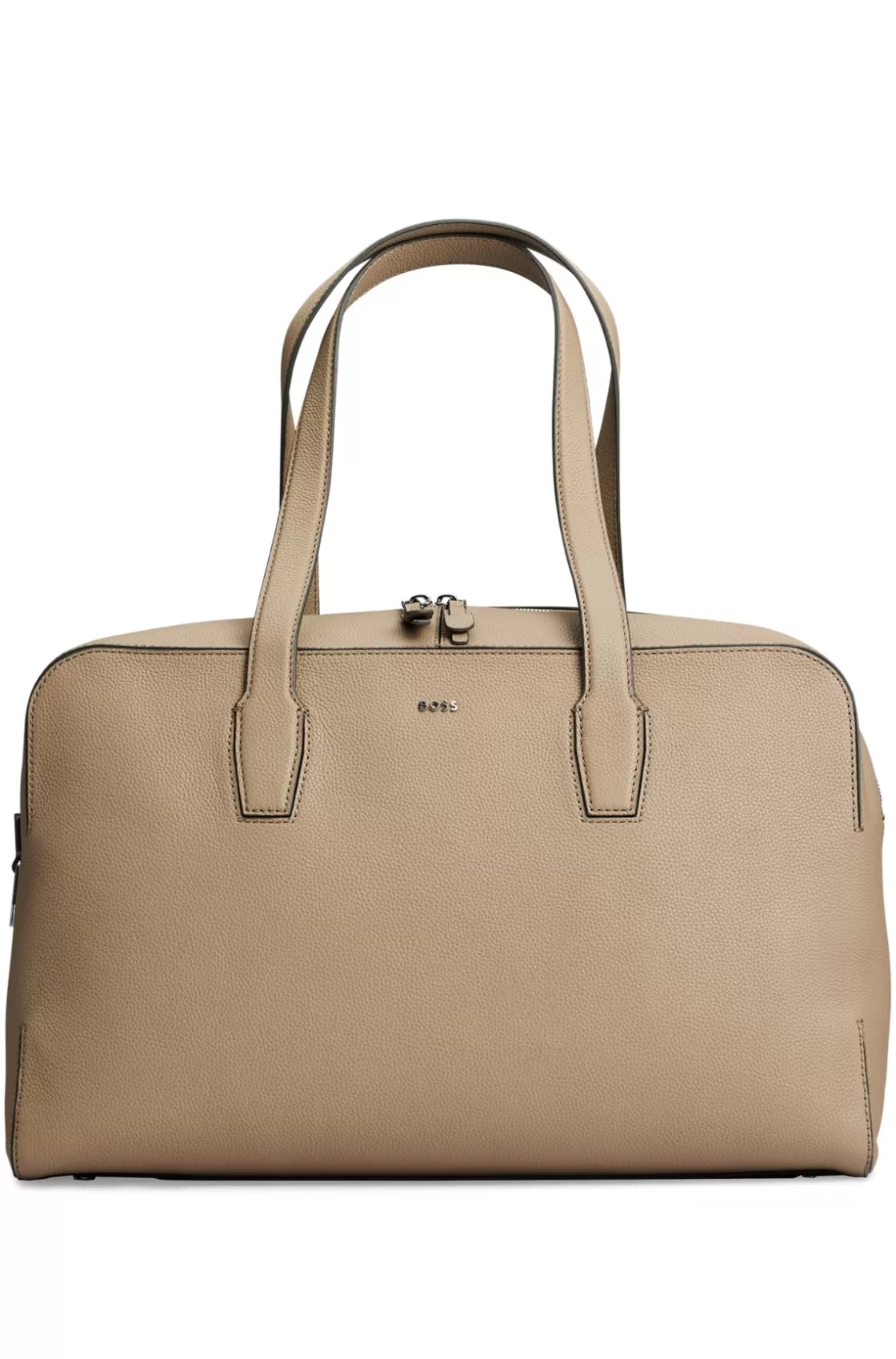 HUGO BOSS Zipped Holdall In Grained Leather With Logo Lettering Light Beige Shop