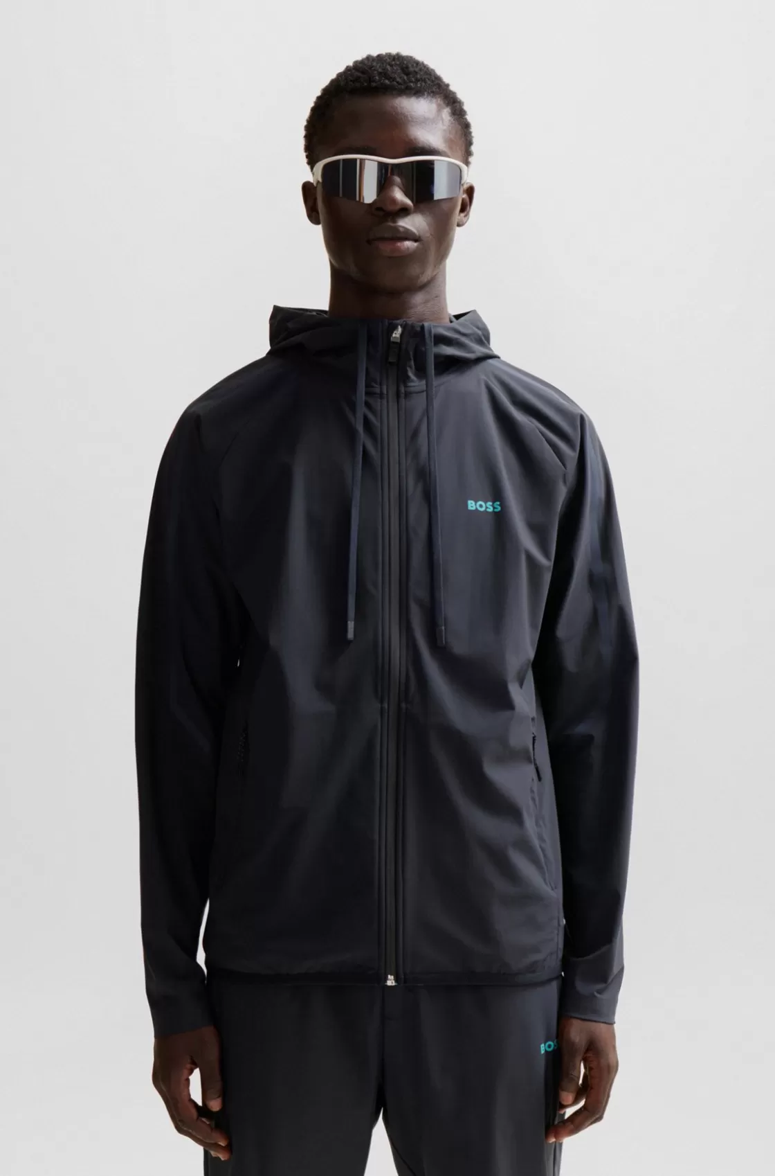 HUGO BOSS Zip-up Hoodie With Decorative Reflective Details Dark Blue Flash Sale