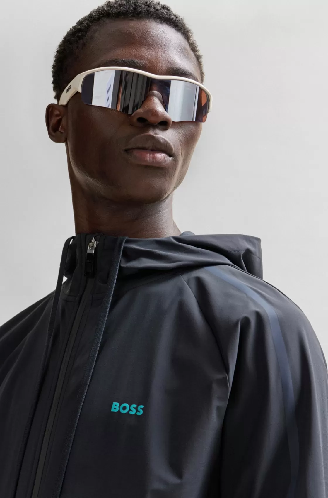 HUGO BOSS Zip-up Hoodie With Decorative Reflective Details Dark Blue Flash Sale