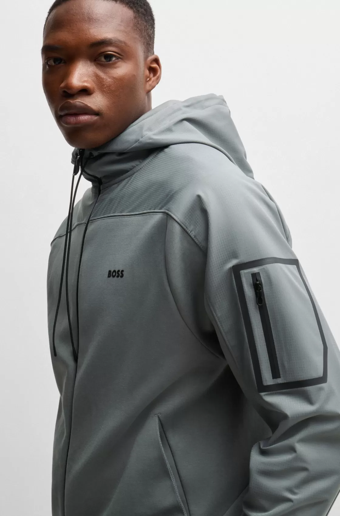 HUGO BOSS Zip-up Hoodie With Decorative Reflective Logo Khaki Discount