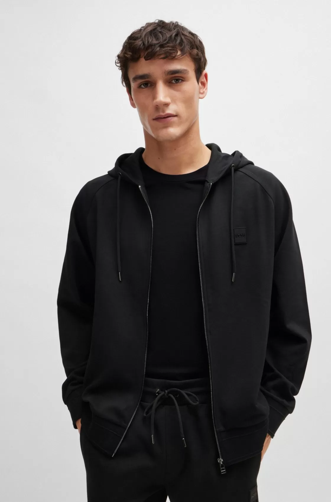 HUGO BOSS Zip-up Hoodie With Logo Badge Black Fashion