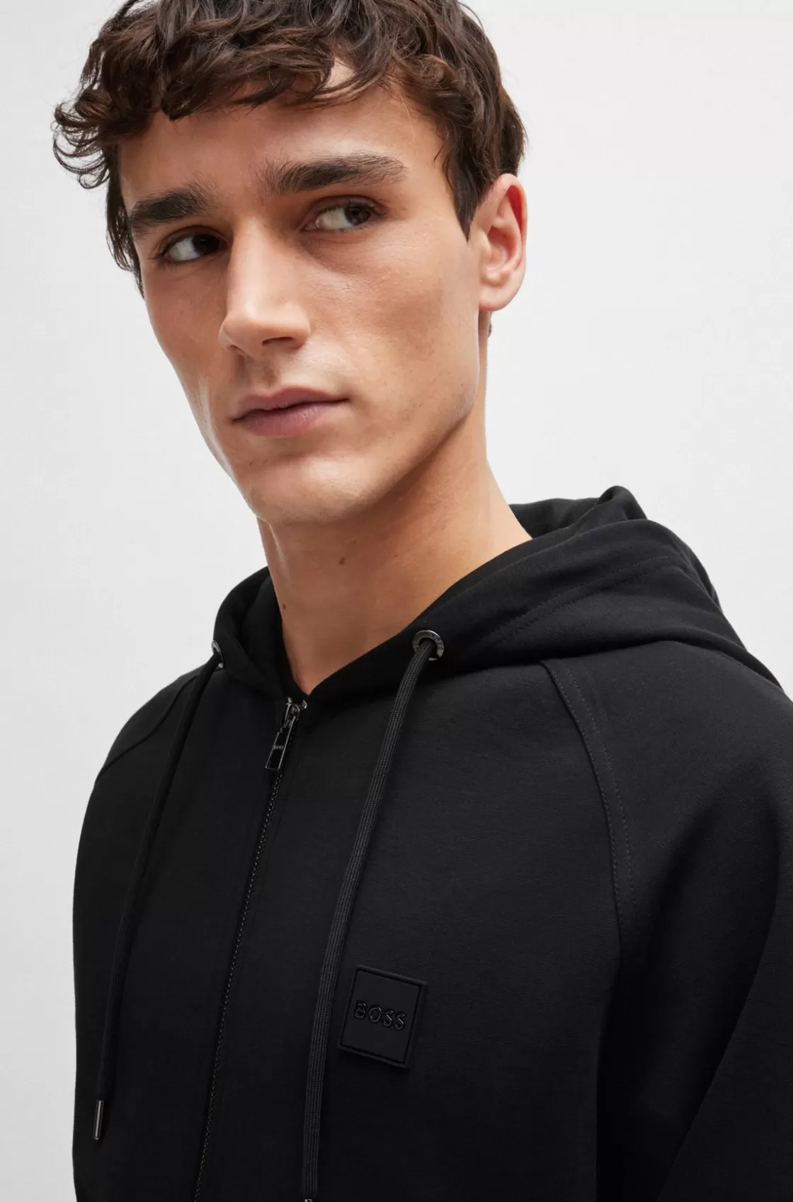 HUGO BOSS Zip-up Hoodie With Logo Badge Black Fashion