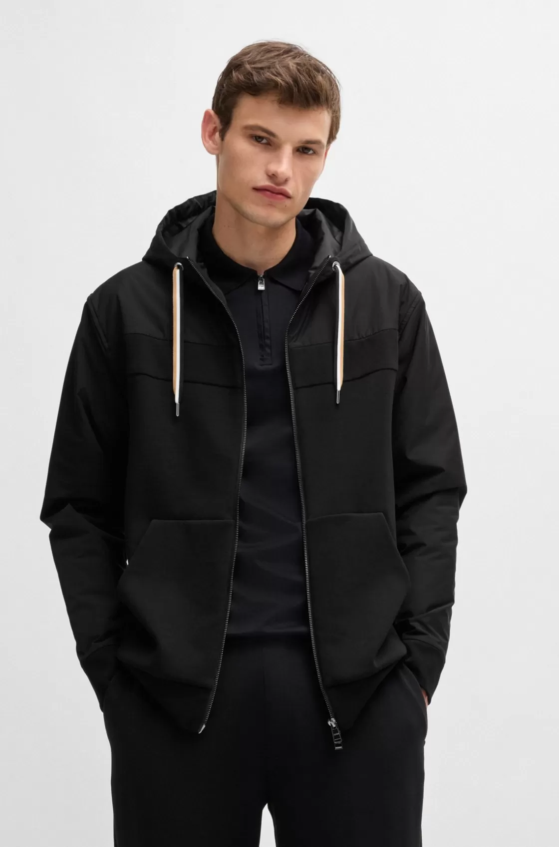 HUGO BOSS Zip-up Hoodie With Tonal Insert Black Cheap