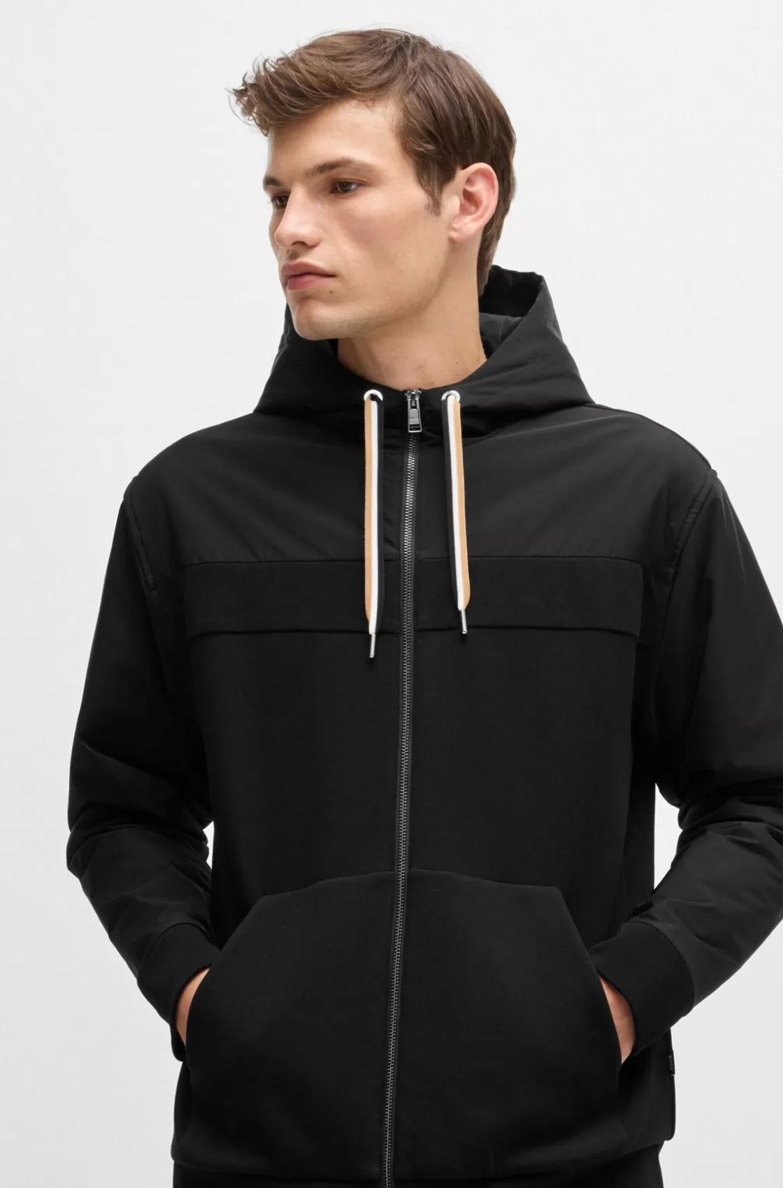 HUGO BOSS Zip-up Hoodie With Tonal Insert Black Cheap
