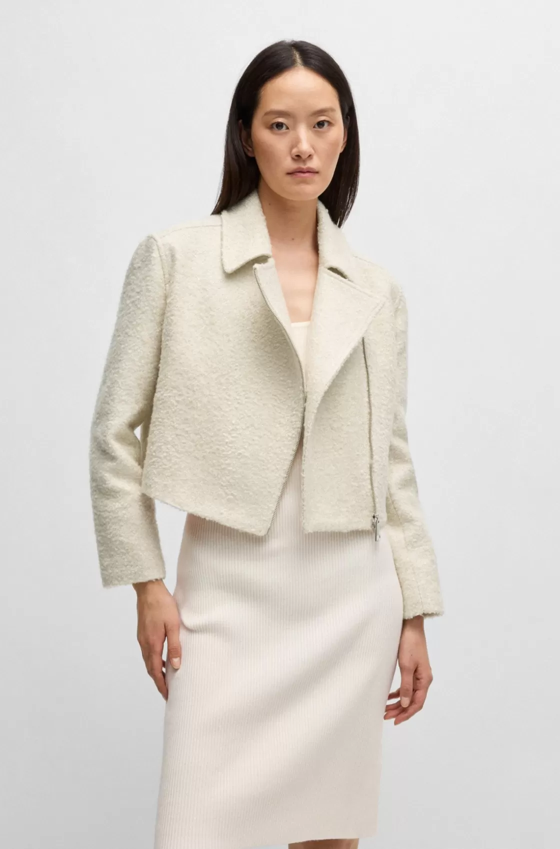 HUGO BOSS Zip-up Jacket In Bouclé Fabric White Best Sale