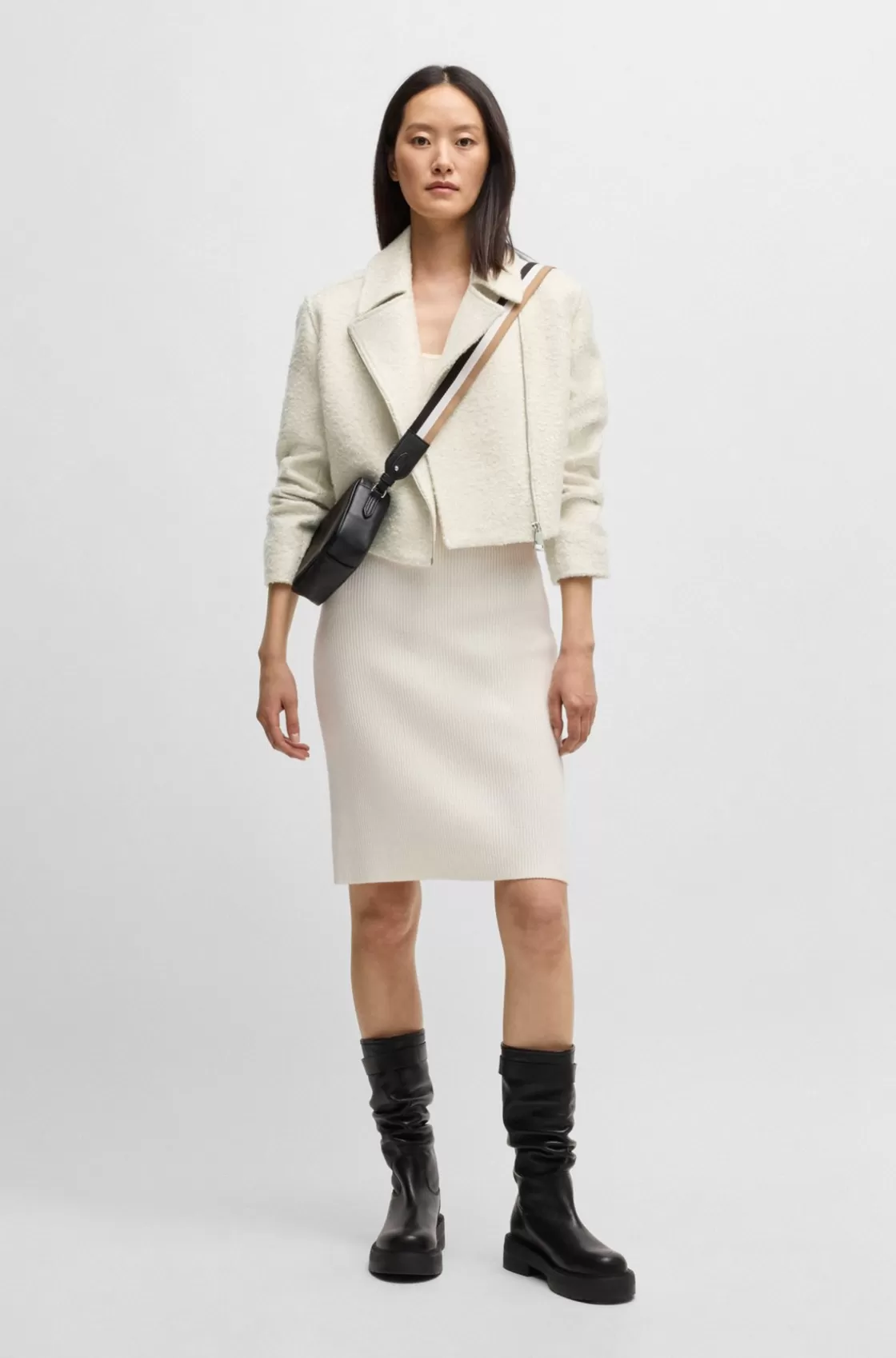 HUGO BOSS Zip-up Jacket In Bouclé Fabric White Best Sale