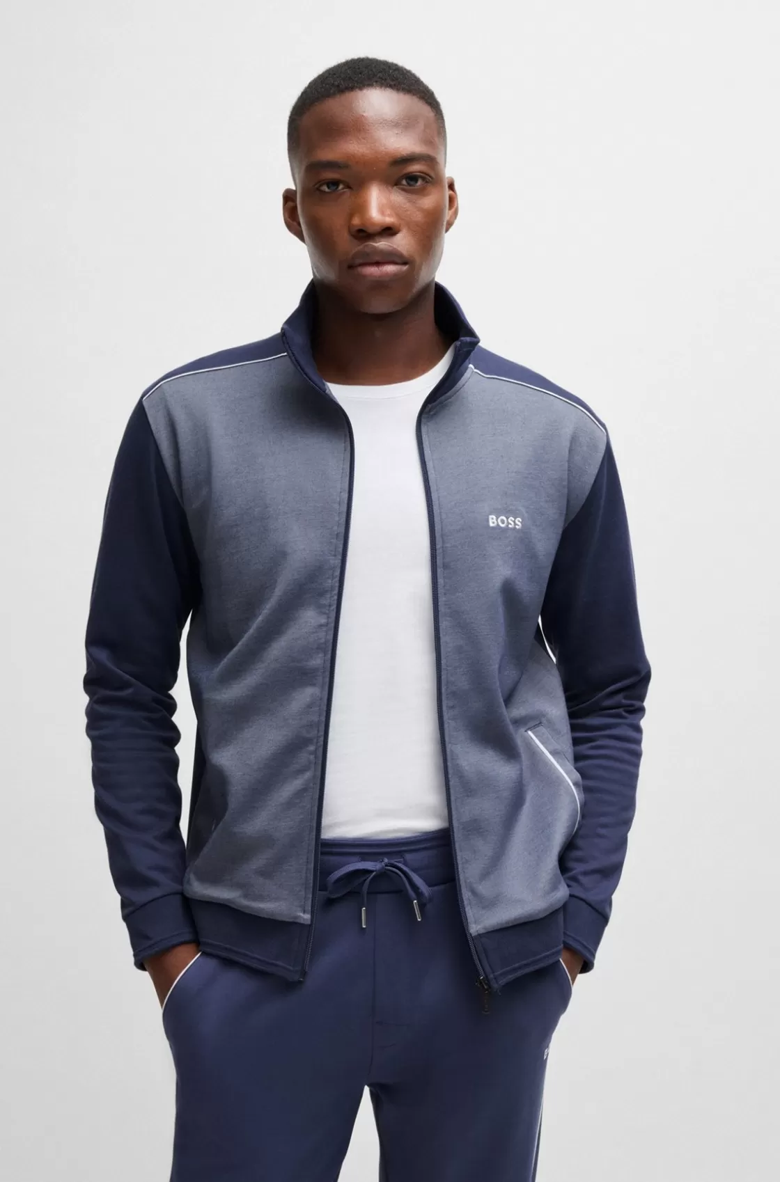 HUGO BOSS Zip-up Jacket With Embroidered Logo Dark Blue Cheap