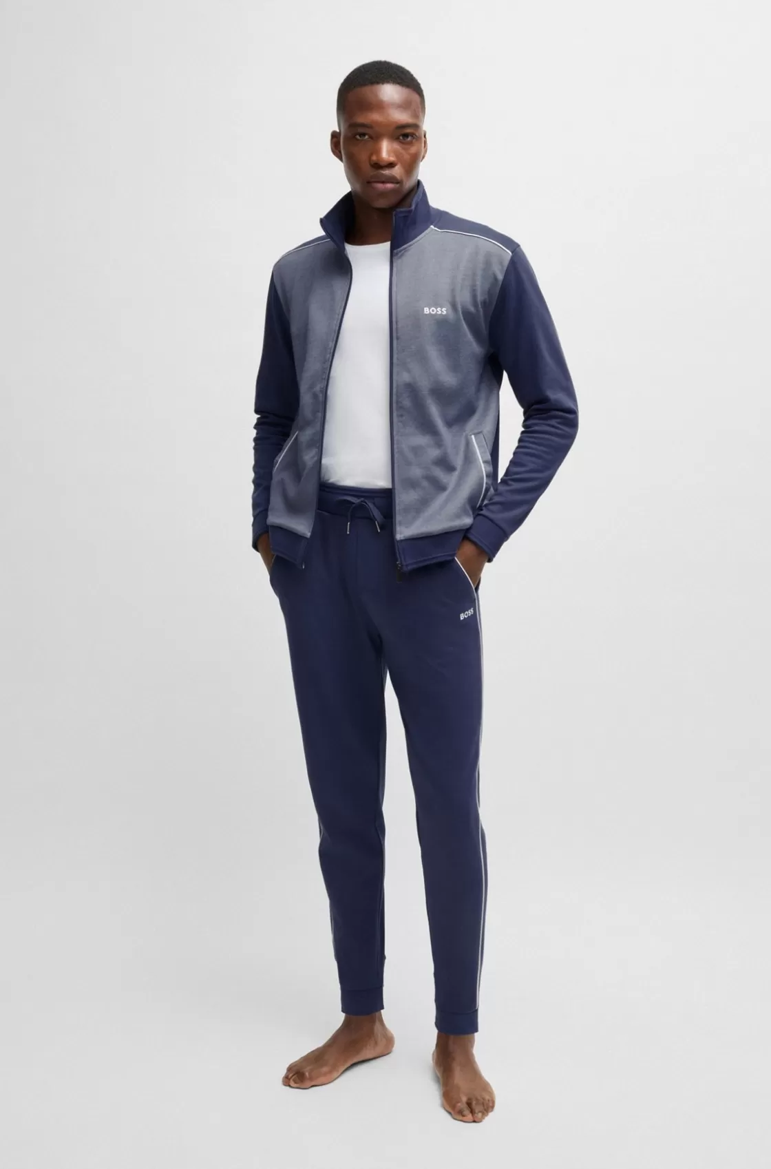HUGO BOSS Zip-up Jacket With Embroidered Logo Dark Blue Cheap