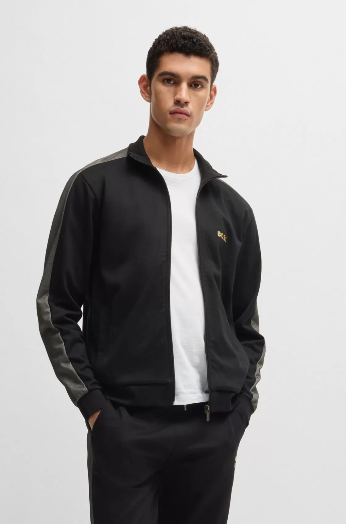 HUGO BOSS Zip-up Jacket With Foil-printed Logo Black Hot