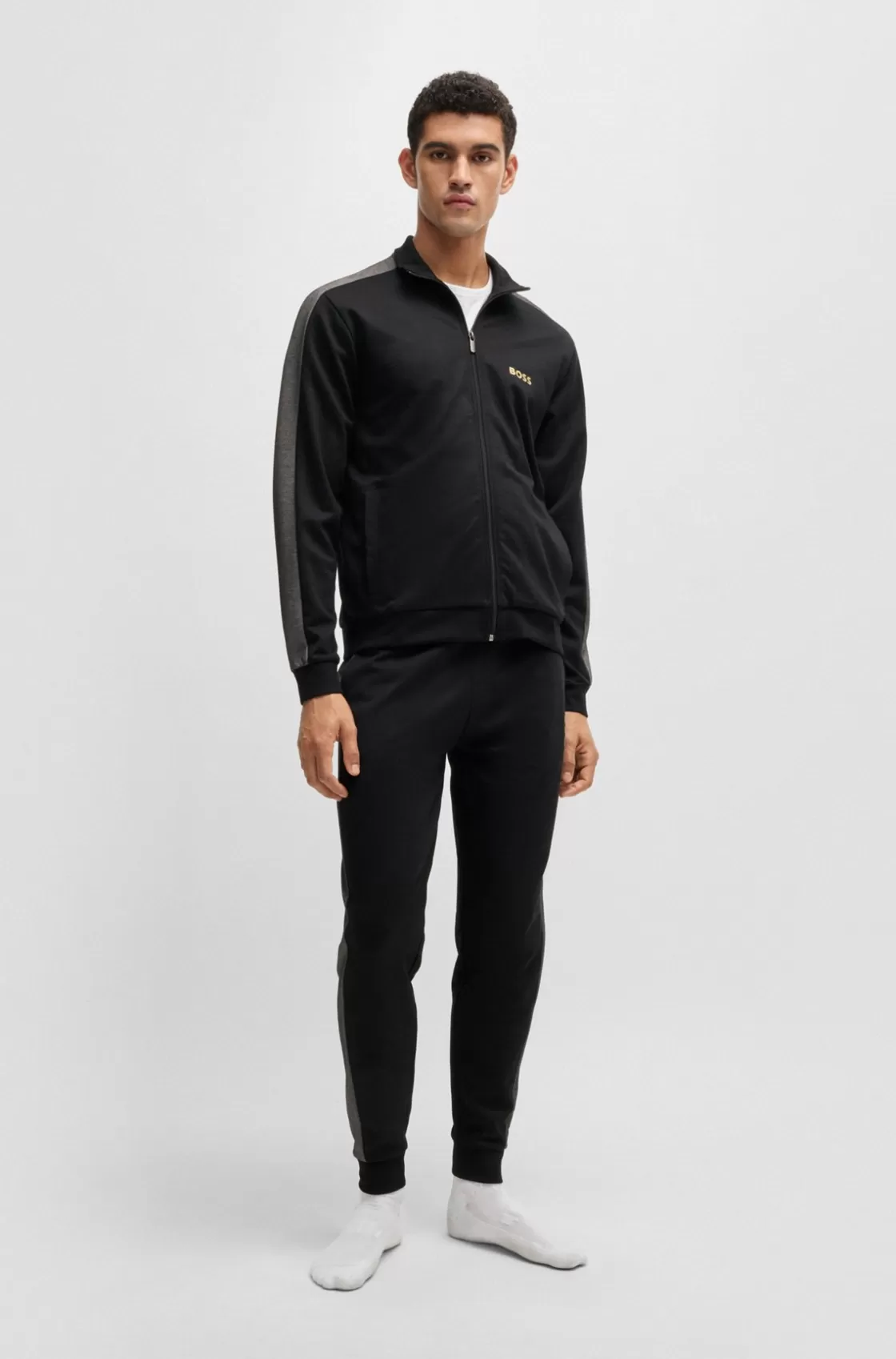 HUGO BOSS Zip-up Jacket With Foil-printed Logo Black Hot
