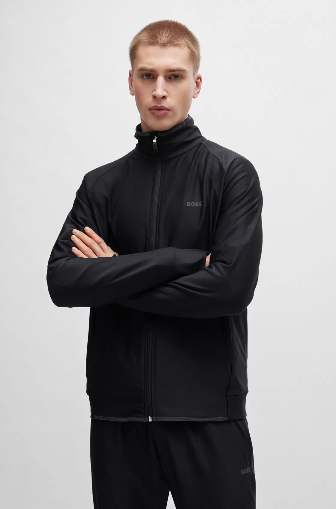 HUGO BOSS Zip-up Sweatshirt With Decorative Reflective Logo Black Online