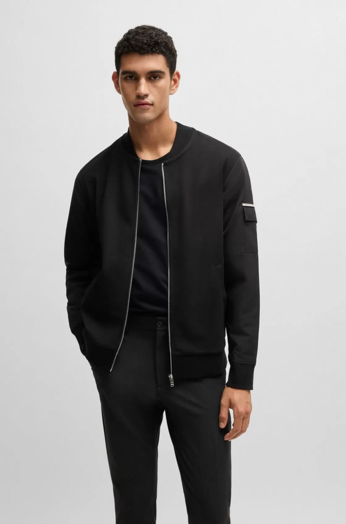 HUGO BOSS Zip-up Sweatshirt With Signature-stripe Detail Black Outlet