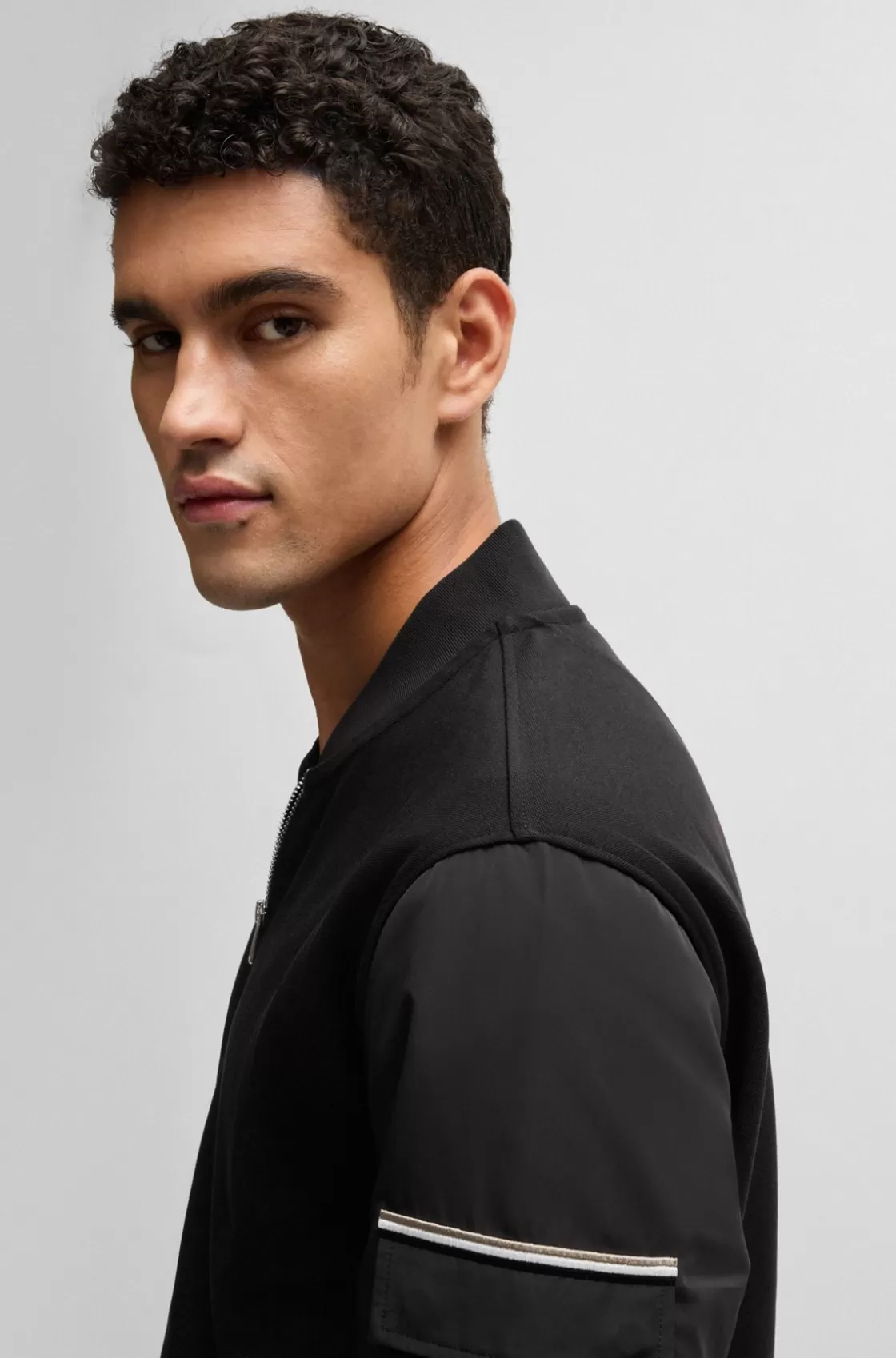 HUGO BOSS Zip-up Sweatshirt With Signature-stripe Detail Black Outlet