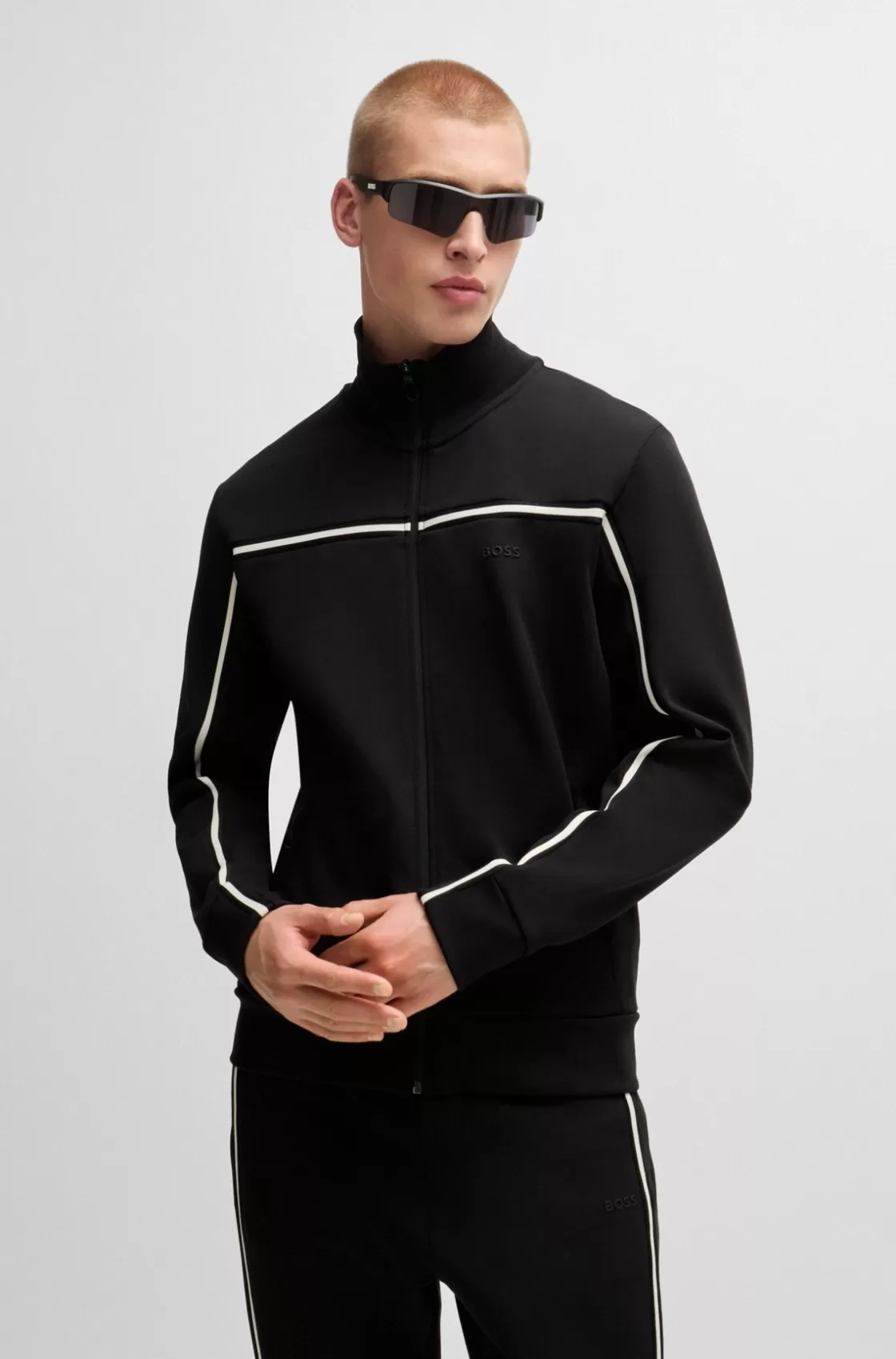 HUGO BOSS Zip-up Sweatshirt With Tape Inserts Black Discount