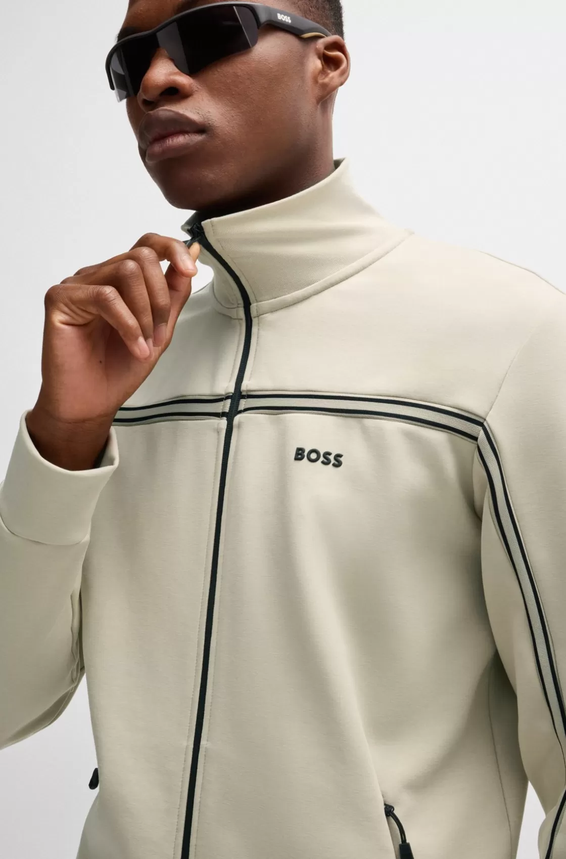 HUGO BOSS Zip-up Sweatshirt With Tape Inserts Light Beige Best
