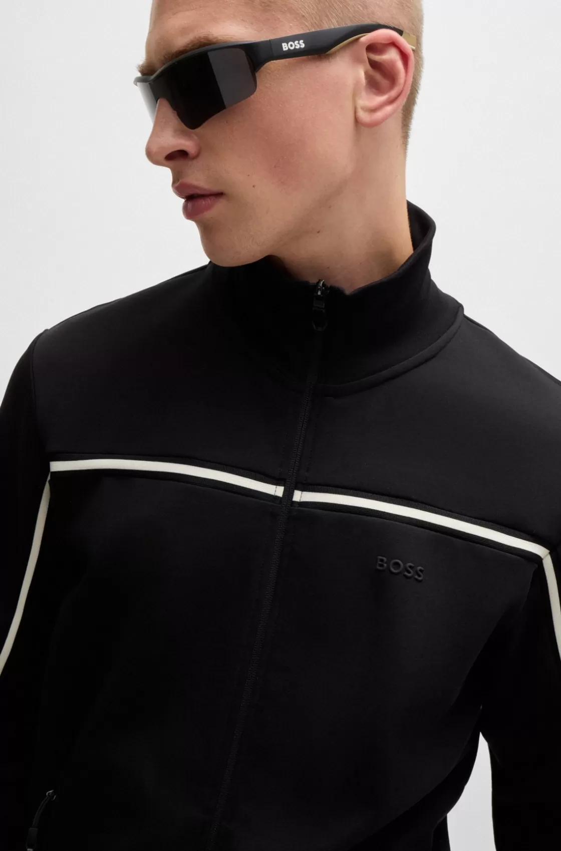 HUGO BOSS Zip-up Sweatshirt With Tape Inserts Black Discount