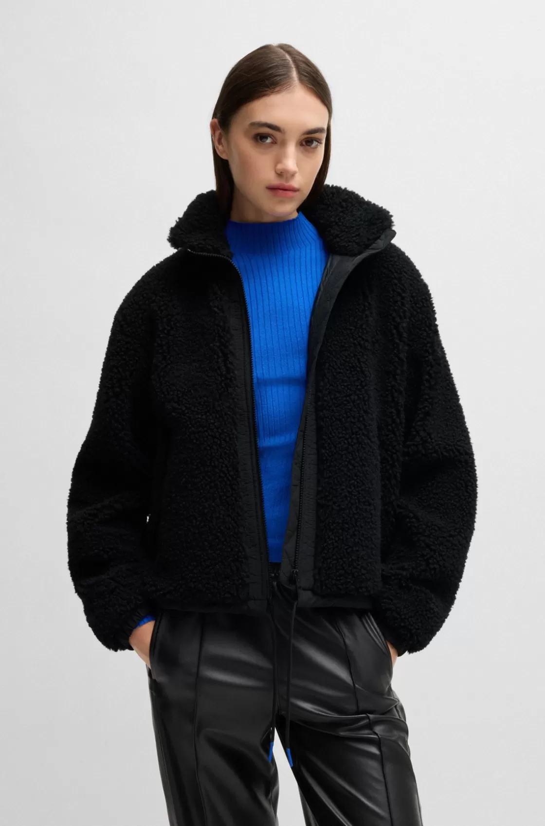 HUGO BOSS Zip-up Teddy Jacket With Happy HUGO Logo Black Fashion