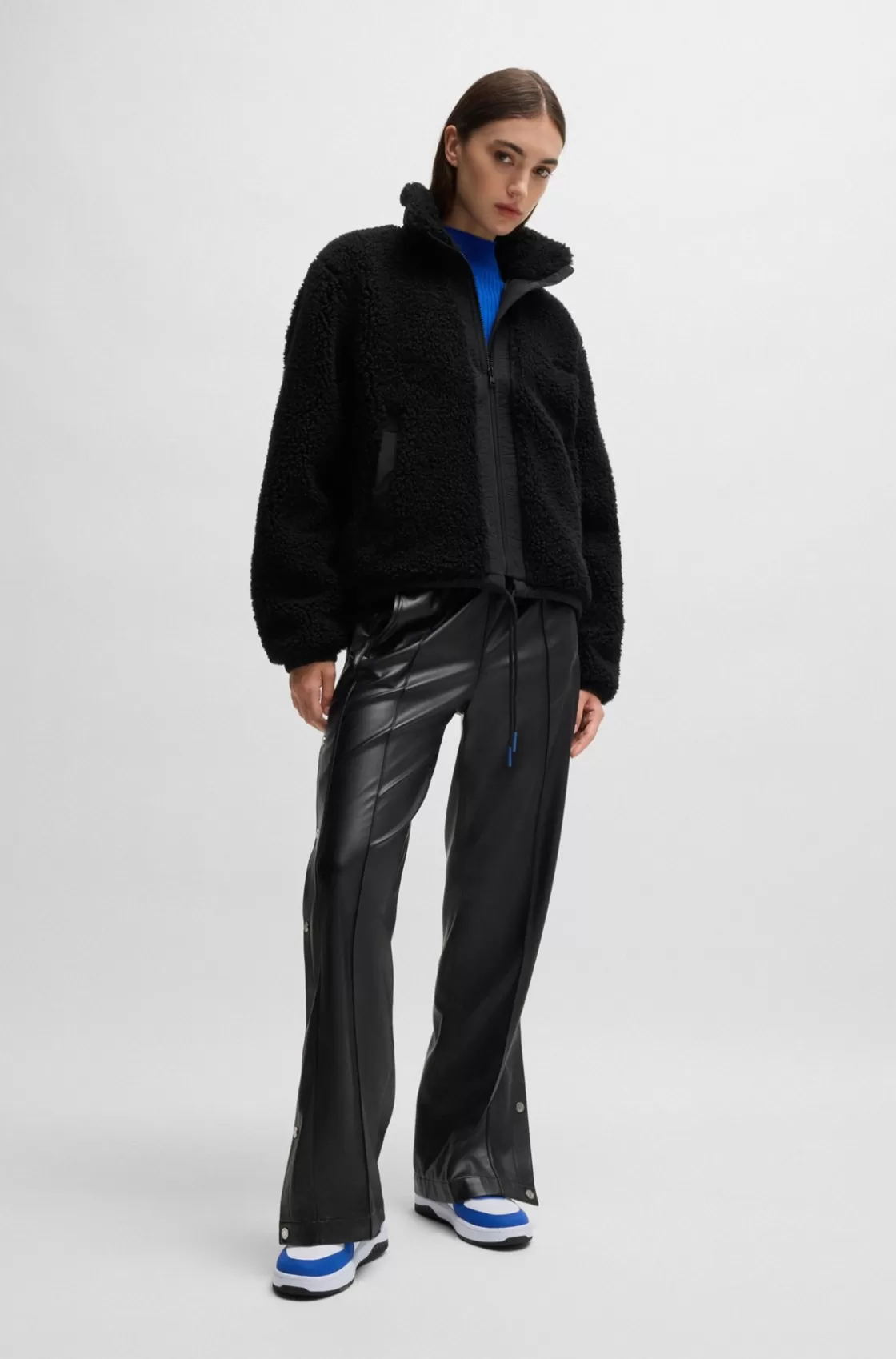 HUGO BOSS Zip-up Teddy Jacket With Happy HUGO Logo Black Fashion